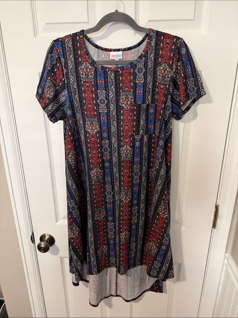 Lularoe Multicolor Short Sleeve Dress - Blue & Red Pattern